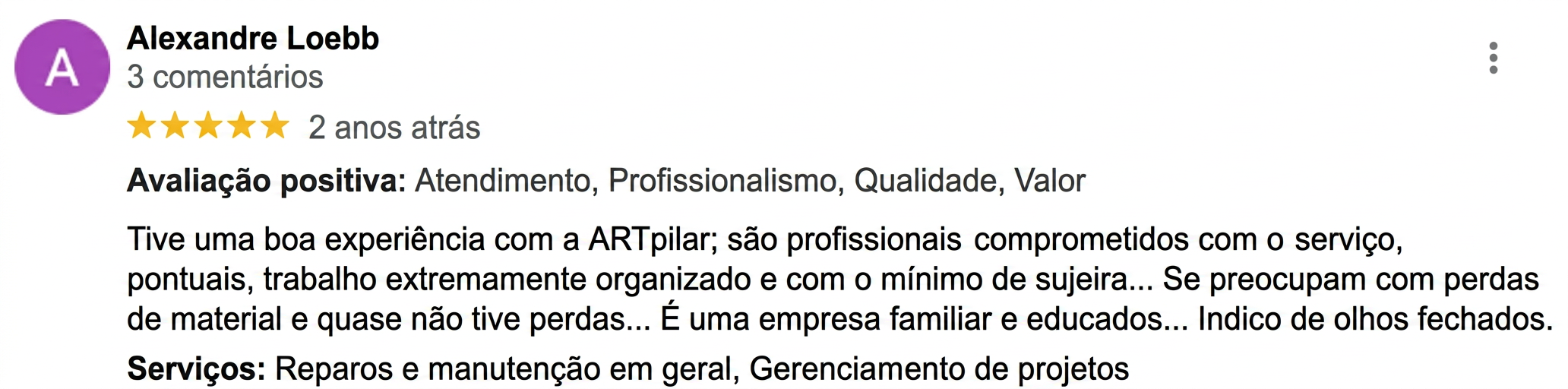 Depoimento de cliente da ARTpilar 4